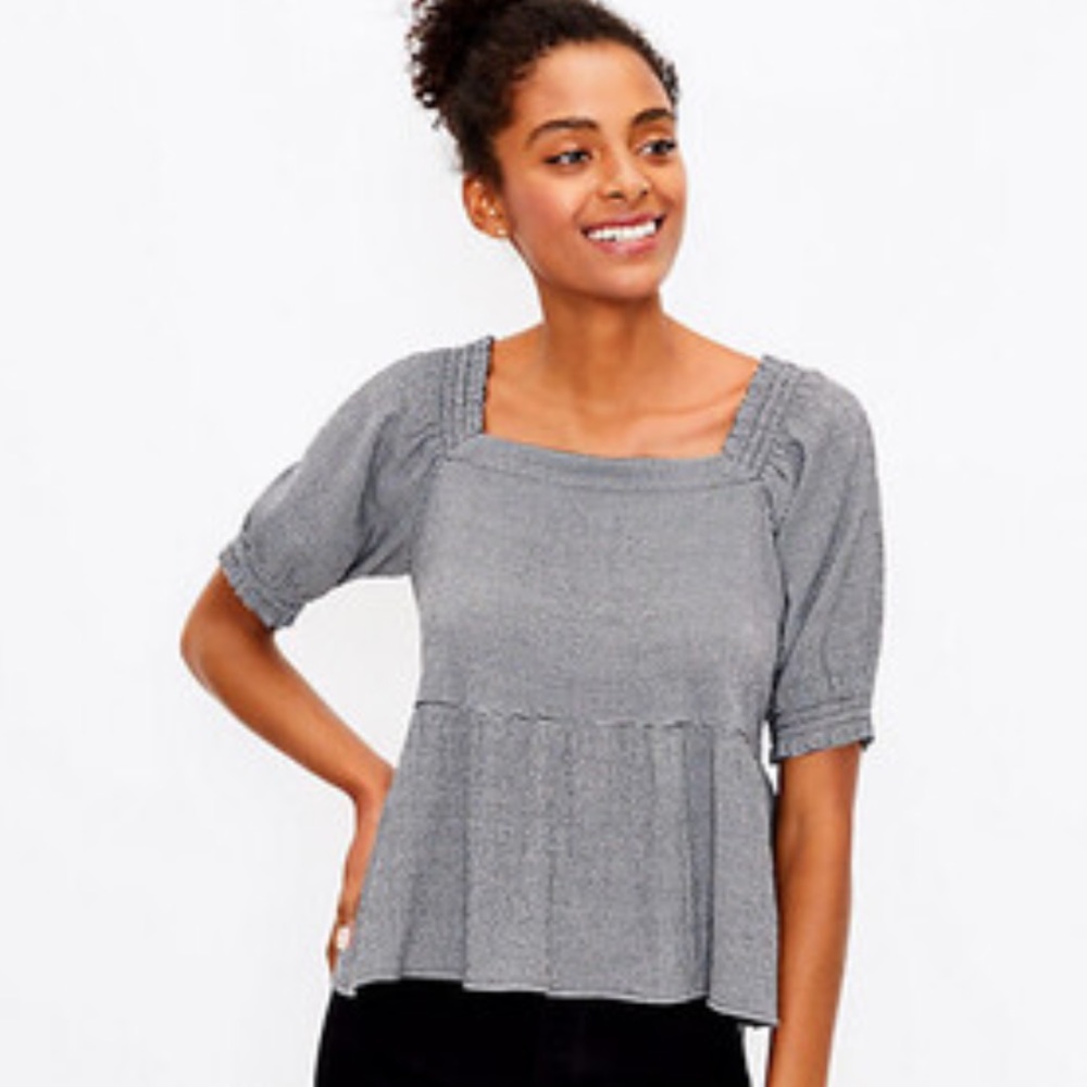 LOFT XS Houndstooth Smock Peplum Top